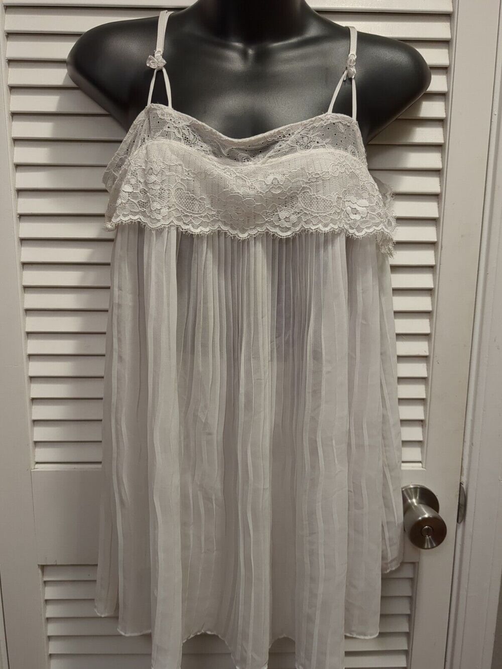 Linea Donatella White Lace Chiffon Bridal Babydoll Nightie Chemise Women's Sz Sm